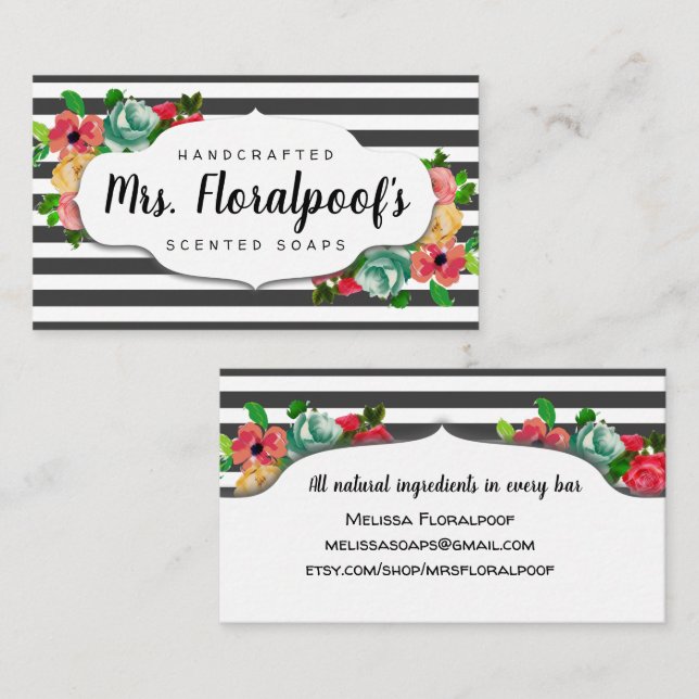 Stripes Vintage handgemachte Seifengeschäftsmit Visitenkarte (Vorne/Hinten)