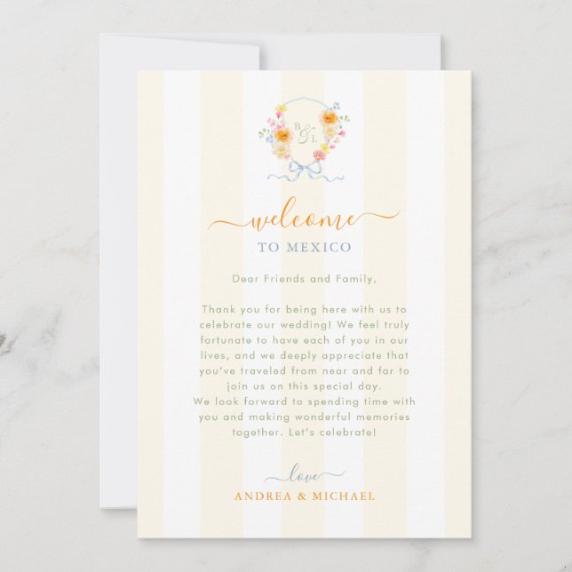 Stripes Wedding Welcome Letter Itinerary Card Einladung (Vorderseite)