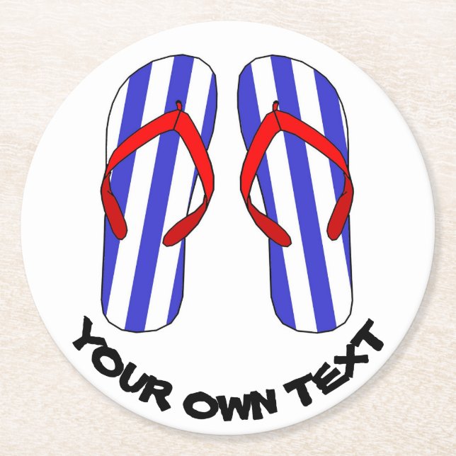 Stripey Flip Flops Strandsandles benutzerdefiniert Runder Pappuntersetzer (Vorderseite)