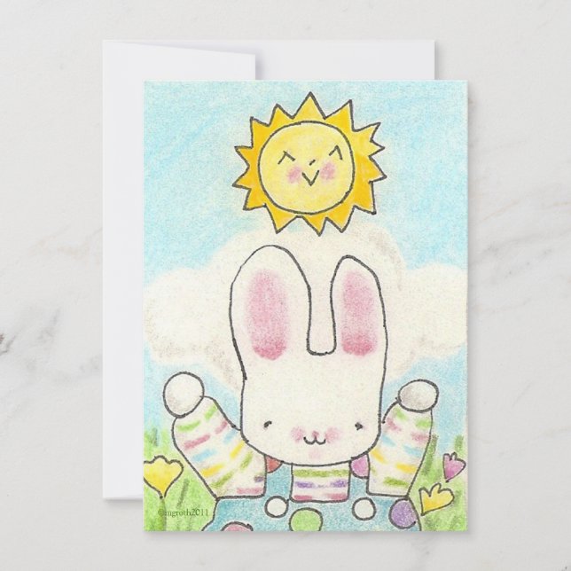 stripey garçon lapin invitation d'anniversaire (Devant)