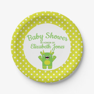 Stripey Green Little Monster Babydusche Pappteller
