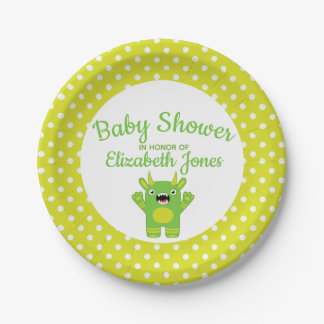 Stripey Green Little Monster Babydusche Pappteller
