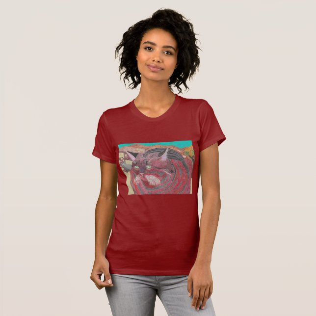 Stripey Katze an Joshua-Baum T-Shirt (Vorne ganz)