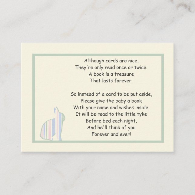 Striping Bunny Baby Shower Book Gedicht - Beilage  Begleitkarte (Vorderseite)