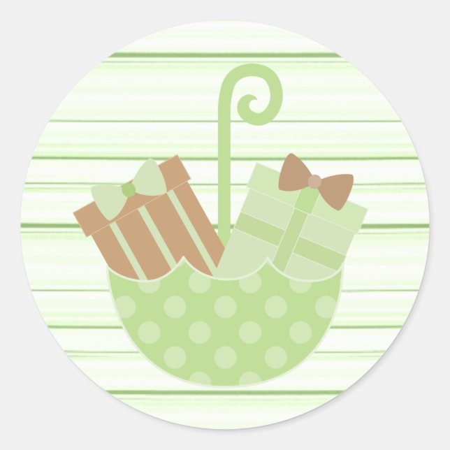 Strippte Green Baby- oder Brautparty-Aufkleber Runder Aufkleber (Vorderseite)
