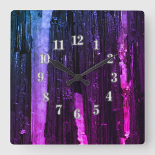 Strippte Neon Pink und Lila Abstrakt Moderne Quadratische Wanduhr