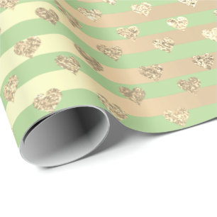 Strips Lines Herzschlag Gold Minze Grün Geschenkpapier
