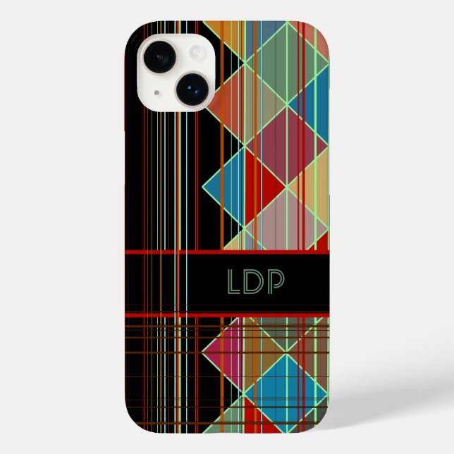 Stripte Dreiecksformen mit Initialen auf schwarz Case-Mate iPhone 14 Plus Hülle (Rückseite)