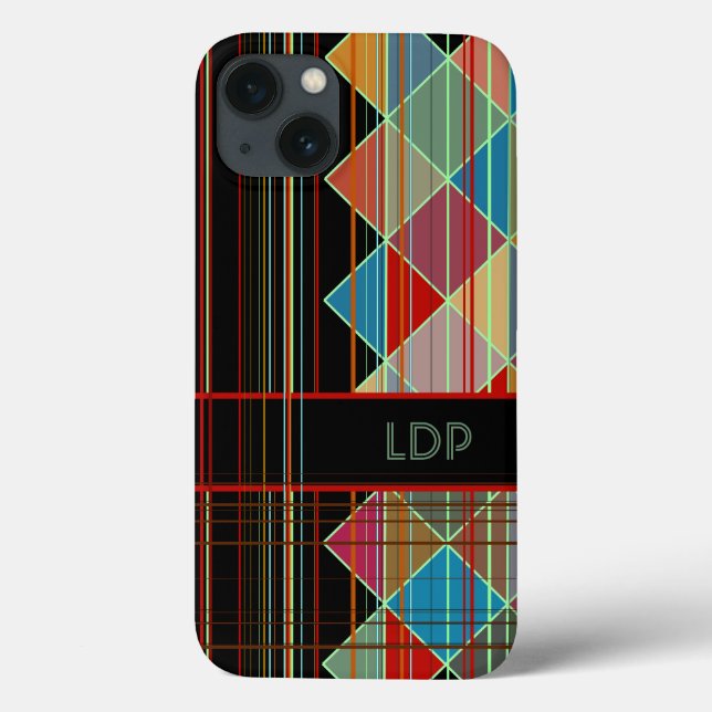 Stripte Dreiecksformen mit Initialen auf schwarz Case-Mate iPhone Hülle (Rückseite)