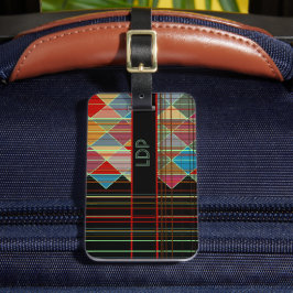 Stripte Dreiecksformen mit Initialen auf schwarz Gepäckanhänger