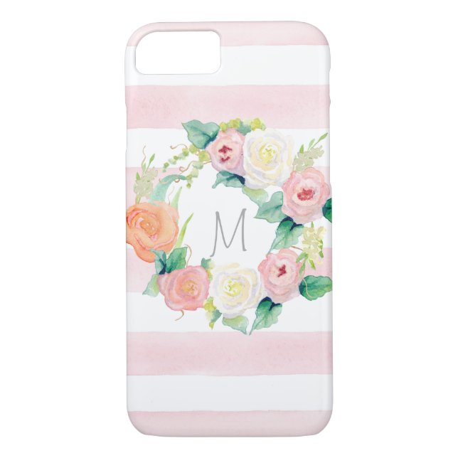 Stripte einfache moderne Aquarellblumen-Rose Case-Mate iPhone Hülle (Rückseite)