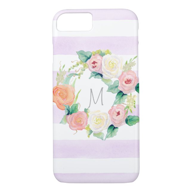 Stripte einfache moderne Aquarellblumen-Rose Case-Mate iPhone Hülle (Rückseite)