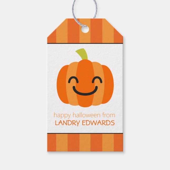 Stripte Kürbislaterne Personalisierte Gift-Tags Geschenkanhänger (Vorderseite)