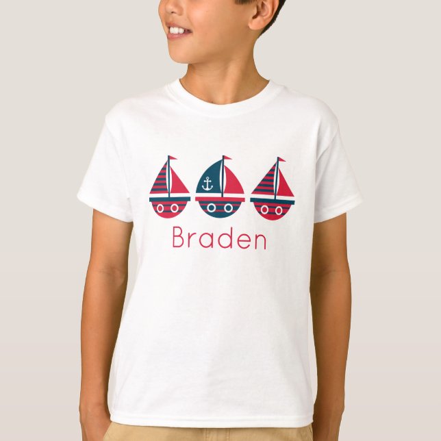 Stripte Segelboote Personalisierter T - Shirt (Vorderseite)