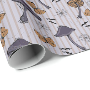 Stripter Lavendel Halloween Pilz und Schmetterling Geschenkpapier