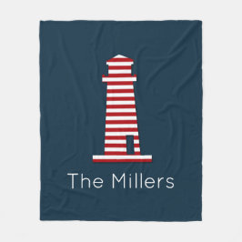 Stripter Leuchtturm Nautical Red White Blue NAME Fleecedecke