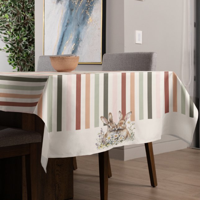 Stripter Pastel Bunny Border Spring Tischdecke (Striped Pastel Bunny Border Spring Tablecloth)