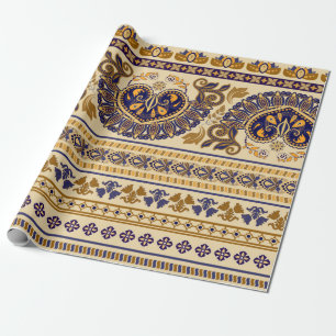 Striptes ägyptisches nahtloses Muster. Blütenfarbe Geschenkpapier