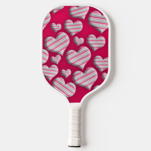 Striptes Herz Hot Pink Fun Muster Wildes Design Pickleball Schläger