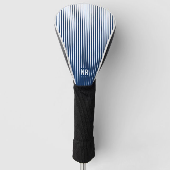 Striptes Navy Blue & White Moderne Abstrakte Custo Golf Headcover (Vorderseite)