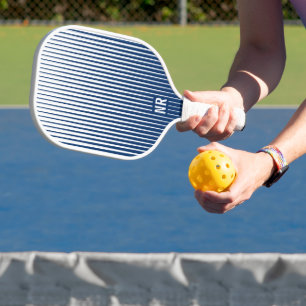 Striptes Navy Blue & White Moderne Abstrakte Custo Pickleball Schläger