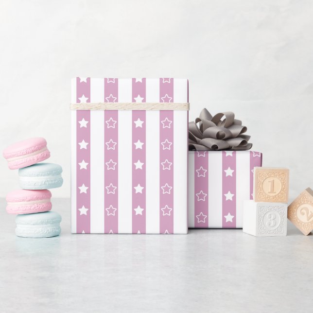 Striptes Star Pattern rosa Wrapping Paper Roll Geschenkpapier (Babyparty)