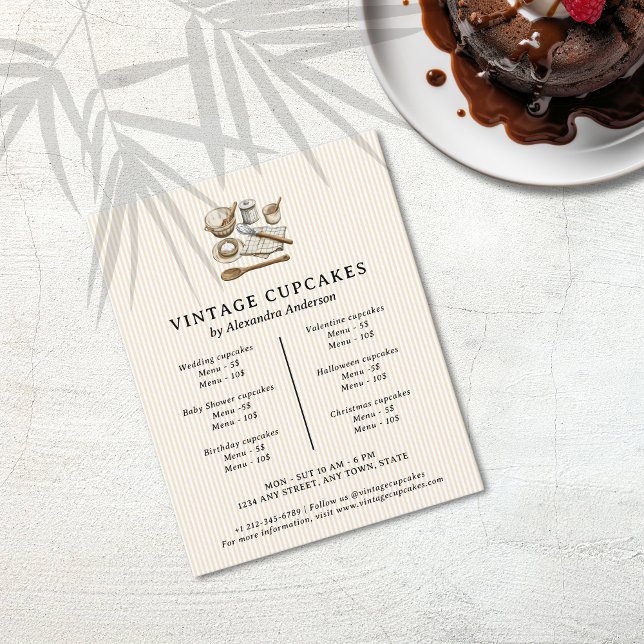 Striptes Vintages Kochgeschirr Flyer (Striped Vintage Cooking Utensils Baker Pastry Flyer)