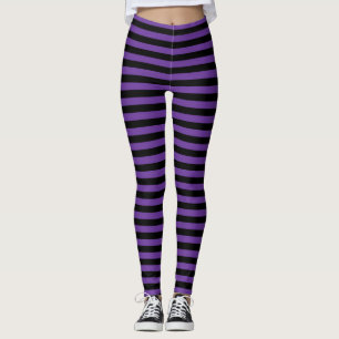 Striptes Violett und schwarze Halloween-Wickhexe Leggings