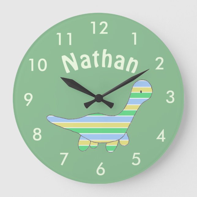 Stripy Dinosaurier Große Wanduhr (Vorderseite)