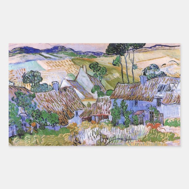 Strohdach-Hütten von Hill von Vincent van Gogh Rechteckiger Aufkleber (Vorderseite)