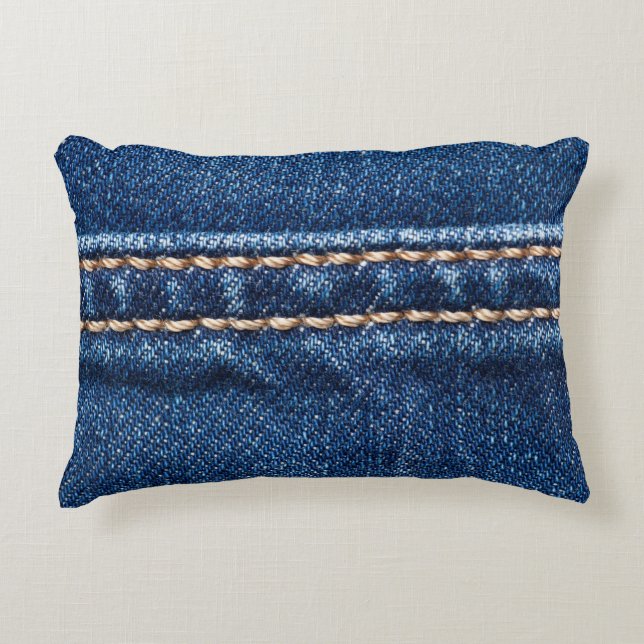 Strohdenim: Nähte Jeans Textur. Dekokissen (Vorderseite)