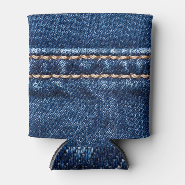 Strohdenim: Nähte Jeans Textur. Dosenkühler (Vorderseite)