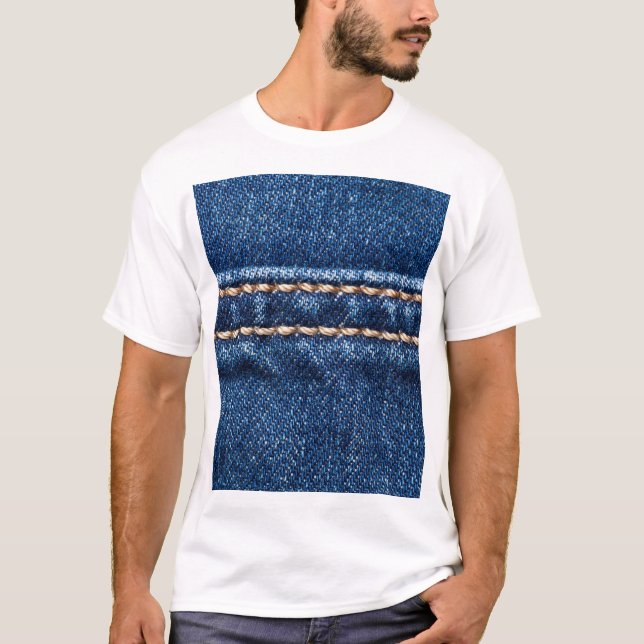 Strohdenim: Nähte Jeans Textur. T-Shirt (Vorderseite)