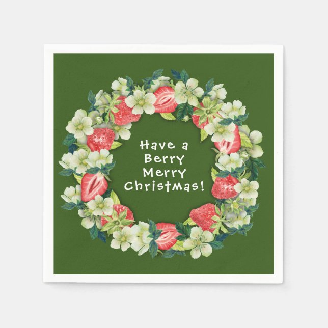(Strohhalm) Berry Merry Christmas Grünbuch Cocktai Serviette (Vorderseite)