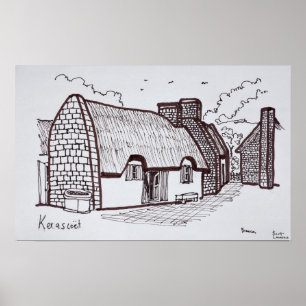 Strohhäuser, Kerascoet   Bretagne, Frankreich Poster