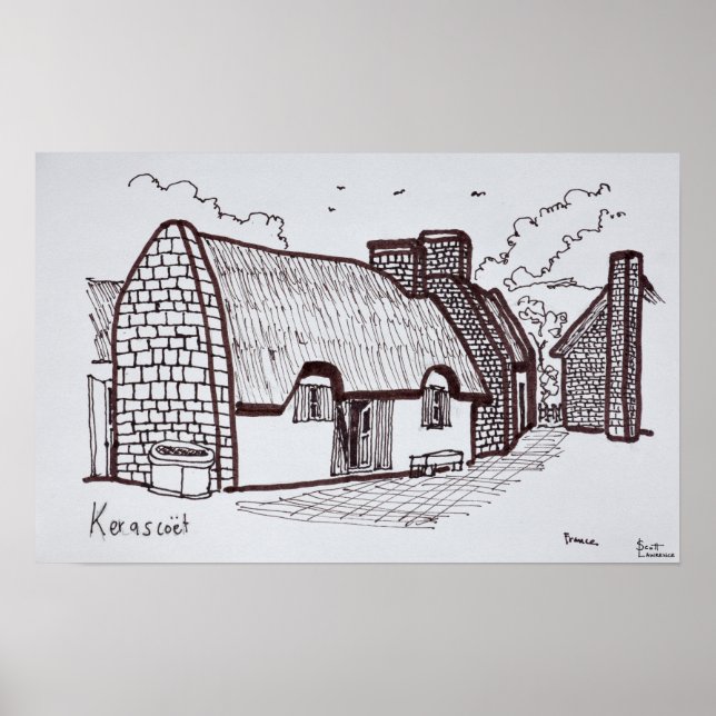 Strohhäuser, Kerascoet | Bretagne, Frankreich Poster (Vorne)