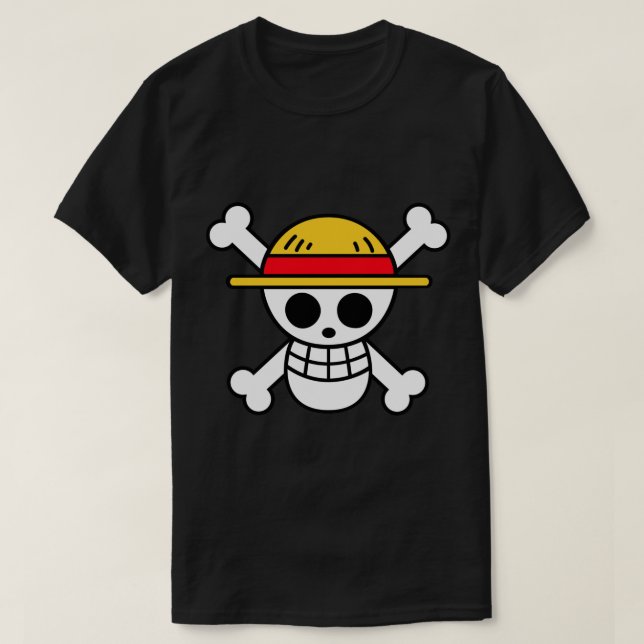 Strohhut Piratenflagge Magnet T-Shirt (Design vorne)