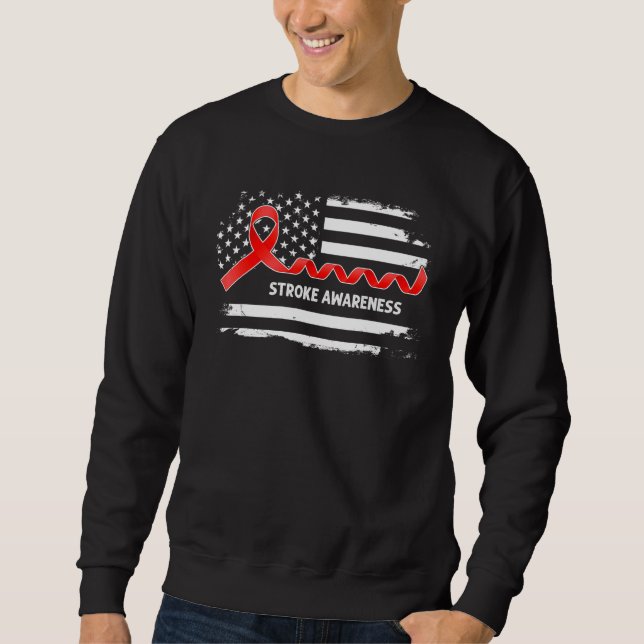 Stroke Awareness American Flag   Red Ribbon Sweatshirt (Vorderseite)