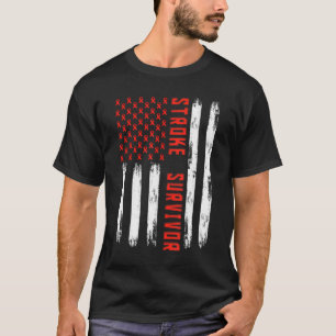 Stroke Survivor American Flag Red Ribbon Stroke Aw T-Shirt