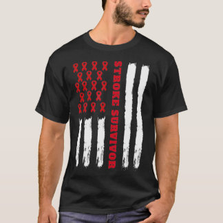 Stroke Survivor American Flag Red Ribbon T-Shirt