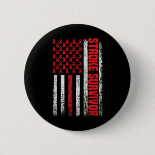 Stroke Survivor American Flag Red Ribbon Women Usa Button