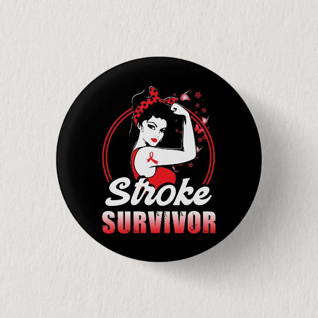 Stroke Survivor Stroke Awareness Red Ribbon Gehirn Button (Vorderseite)