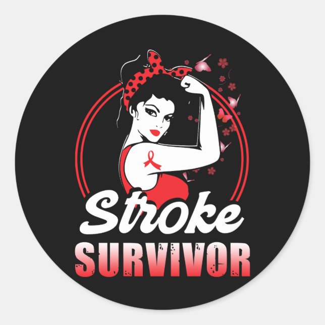Stroke Survivor Stroke Awareness Red Ribbon Gehirn Runder Aufkleber (Vorderseite)