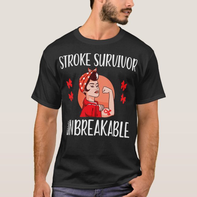 Stroke Survivor Unzerbrechlich Red Ribbon Stroke W T-Shirt (Vorderseite)