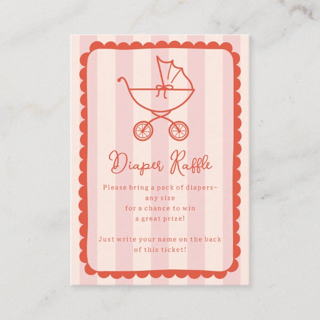 Stroller Scalloped Pink Baby Shower Diaper Raffle Begleitkarte (Vorderseite)