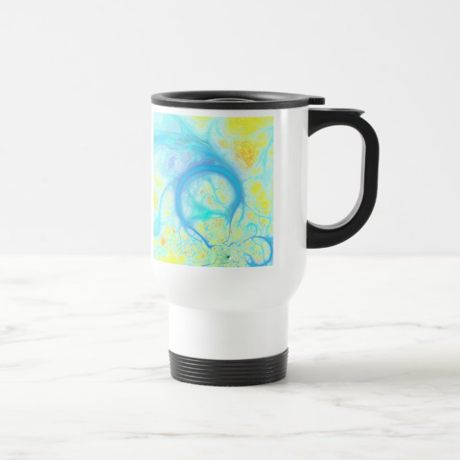Ströme der Freude - kosmisches Aqua u. Zitrone Reisebecher (Rechts)
