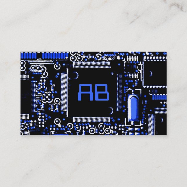 Stromkreis-Blau 2' Monogramm-Visitenkarteblau Visitenkarte (Vorderseite)
