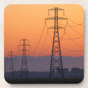 Strommasten bei Sonnenuntergang Getränkeuntersetzer