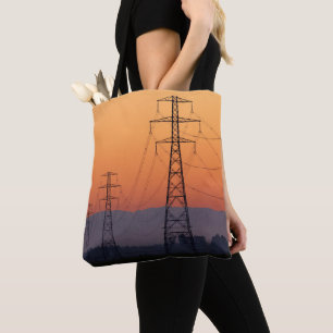 Strommasten bei Sonnenuntergang Tasche