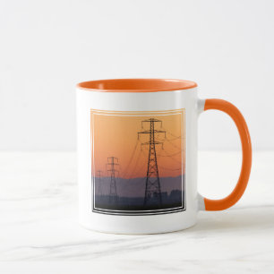 Strommasten bei Sonnenuntergang Tasse